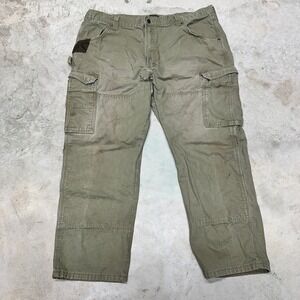 Wrangler Workwear Men Khaki Cargo‎ Pants Utility Work Pants Size 42x34